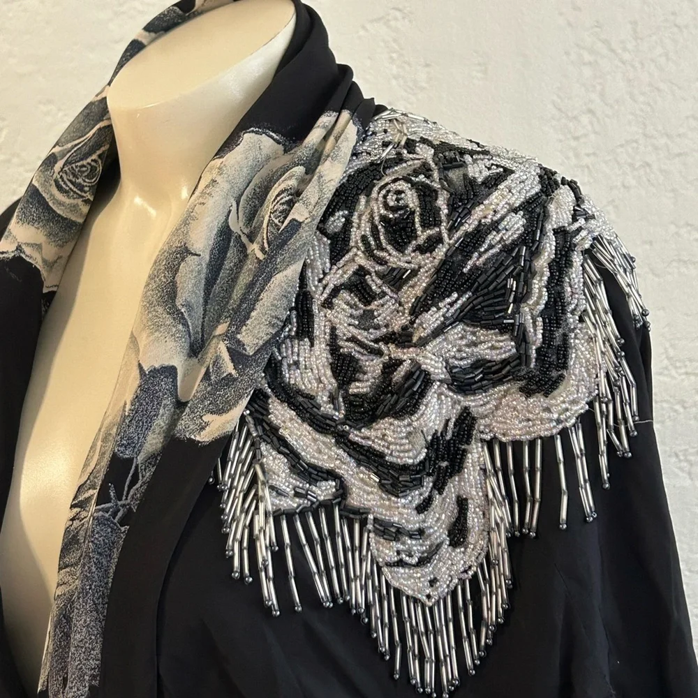 BOA PARIS beaded floral open front blouse sz 2 made in France